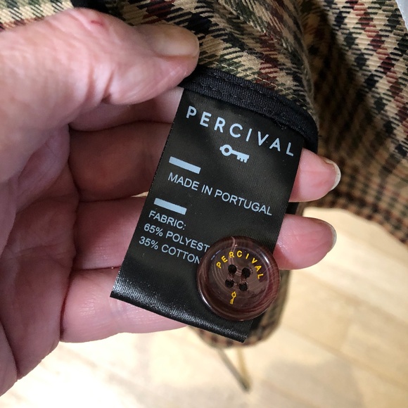 PERCIVAL Men's Short Trench Coat - Green, Black, Red Check - Size XL - Picture 7 of 8